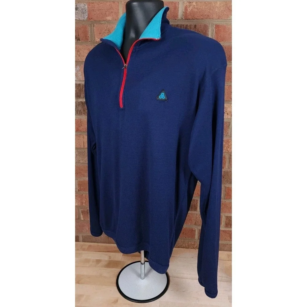 Nike ACG Sweater Mens Large Blue‎ 1/4 Zip Fleece Pullover Y2K USA Made Vintage